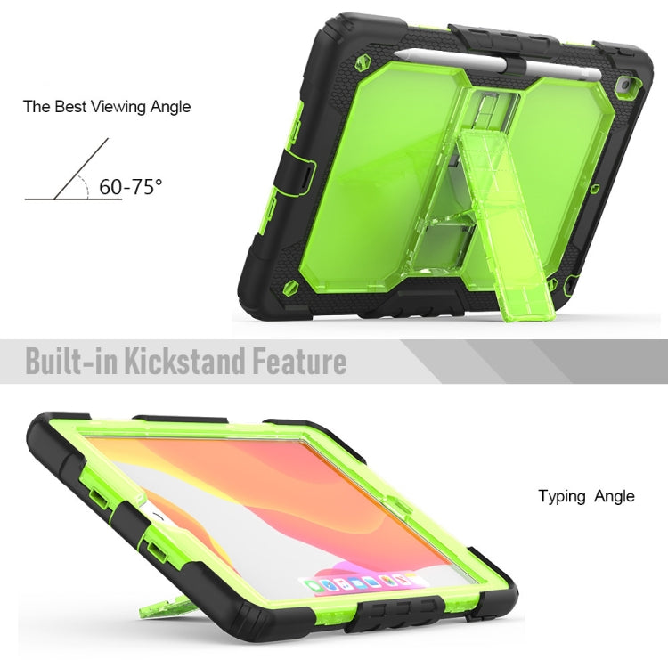 For iPad 10.2 Shockproof Transparent PC + Silica Gel Protective Case , with Holder & Shoulder Strap & Pen Slot