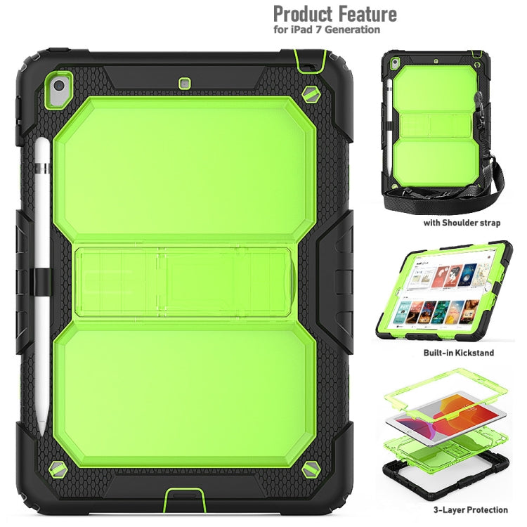 For iPad 10.2 Shockproof Transparent PC + Silica Gel Protective Case , with Holder & Shoulder Strap & Pen Slot