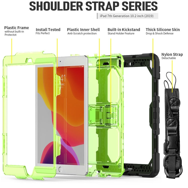 For iPad 10.2 Shockproof Transparent PC + Silica Gel Protective Case , with Holder & Shoulder Strap & Pen Slot