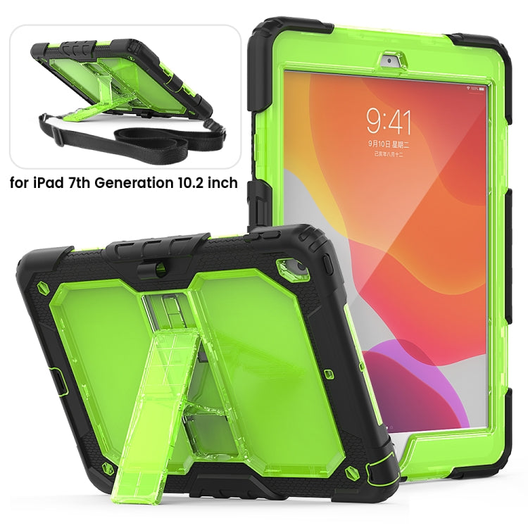 For iPad 10.2 Shockproof Transparent PC + Silica Gel Protective Case , with Holder & Shoulder Strap & Pen Slot