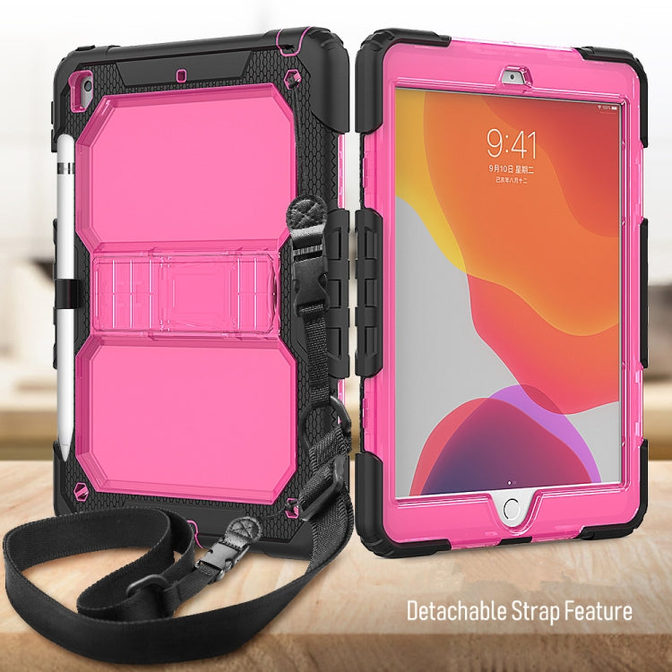 For iPad 10.2 Shockproof Transparent PC + Silica Gel Protective Case , with Holder & Shoulder Strap & Pen Slot