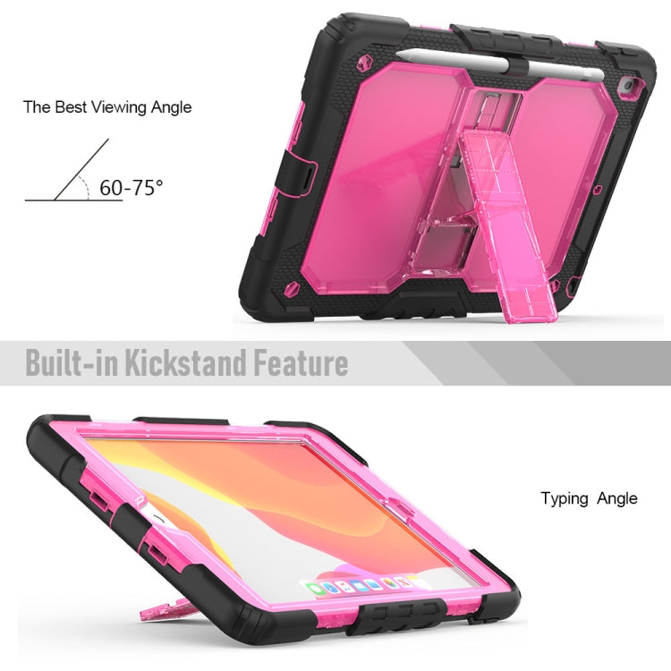 For iPad 10.2 Shockproof Transparent PC + Silica Gel Protective Case , with Holder & Shoulder Strap & Pen Slot