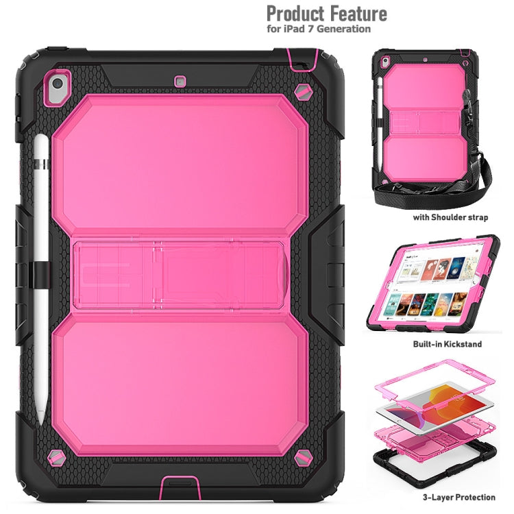For iPad 10.2 Shockproof Transparent PC + Silica Gel Protective Case , with Holder & Shoulder Strap & Pen Slot