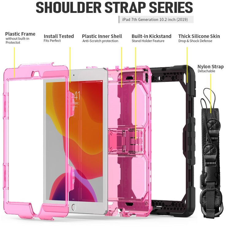 For iPad 10.2 Shockproof Transparent PC + Silica Gel Protective Case , with Holder & Shoulder Strap & Pen Slot