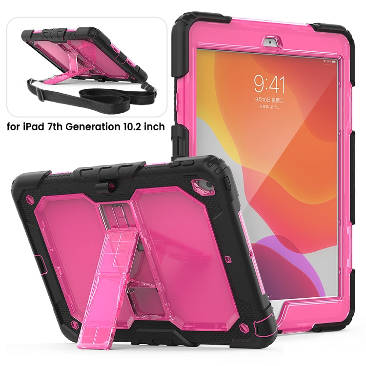 For iPad 10.2 Shockproof Transparent PC + Silica Gel Protective Case , with Holder & Shoulder Strap & Pen Slot