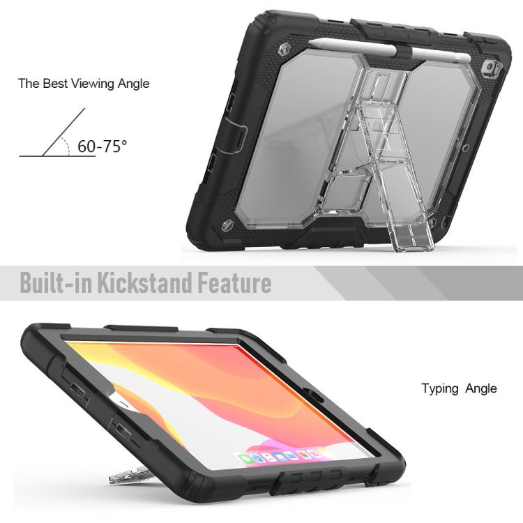 For iPad 10.2 Shockproof Transparent PC + Silica Gel Protective Case , with Holder & Shoulder Strap & Pen Slot