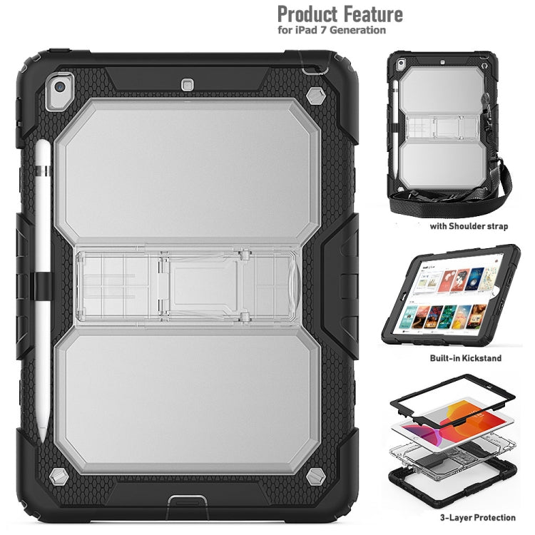 For iPad 10.2 Shockproof Transparent PC + Silica Gel Protective Case , with Holder & Shoulder Strap & Pen Slot