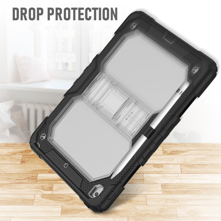 For iPad 10.2 Shockproof Transparent PC + Silica Gel Protective Case , with Holder & Shoulder Strap & Pen Slot