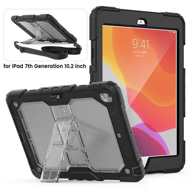 For iPad 10.2 Shockproof Transparent PC + Silica Gel Protective Case , with Holder & Shoulder Strap & Pen Slot