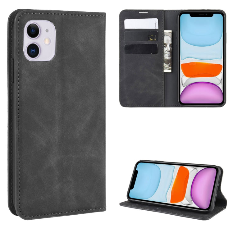 For iPhone 11 Retro-skin Business Magnetic Suction Leather Case with Purse-Bracket-Chuck