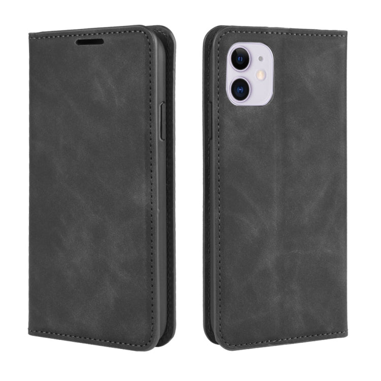 For iPhone 11 Retro-skin Business Magnetic Suction Leather Case with Purse-Bracket-Chuck