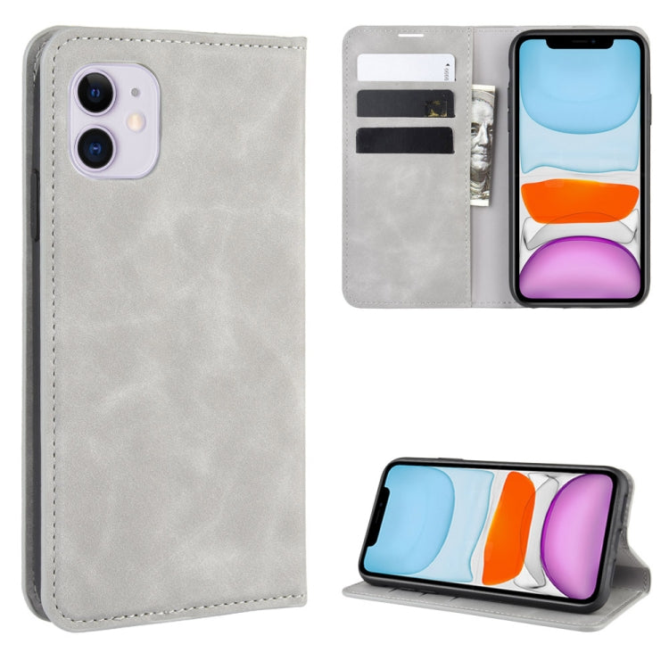 For iPhone 11 Retro-skin Business Magnetic Suction Leather Case with Purse-Bracket-Chuck