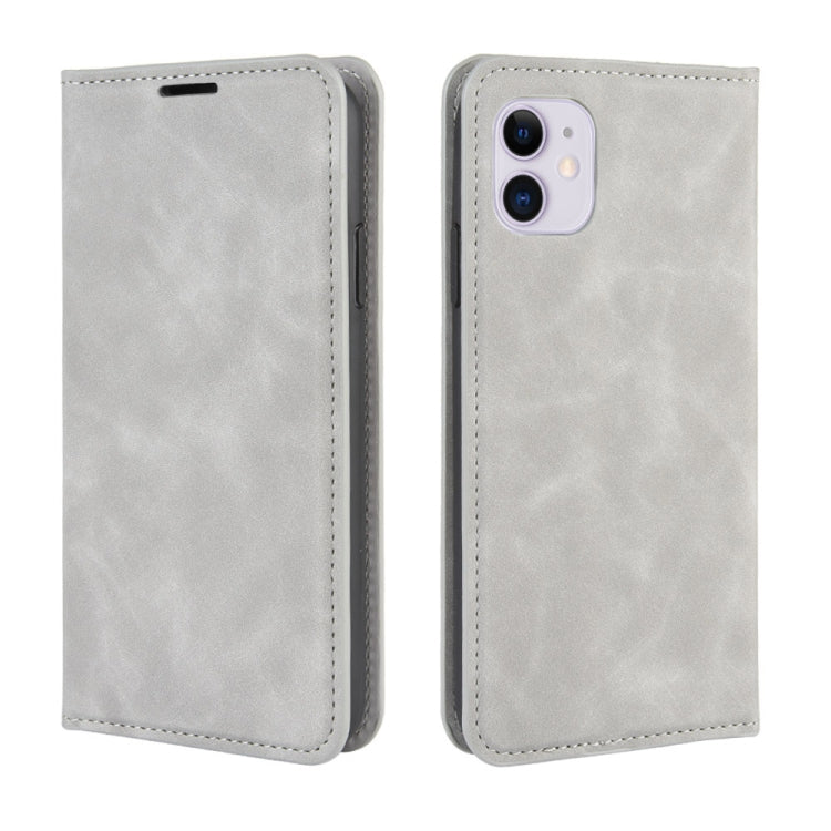 For iPhone 11 Retro-skin Business Magnetic Suction Leather Case with Purse-Bracket-Chuck
