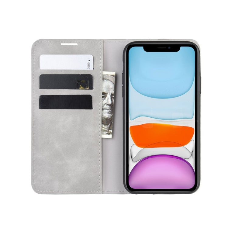 For iPhone 11 Retro-skin Business Magnetic Suction Leather Case with Purse-Bracket-Chuck