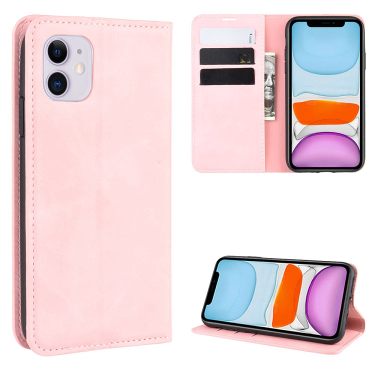 For iPhone 11 Retro-skin Business Magnetic Suction Leather Case with Purse-Bracket-Chuck