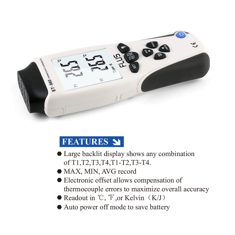 FLUS ET-959 Humidity Type K J Thermometer Handheld Portable Digital Non-contact With Thermocouple Proble Hygrometer Temperature Meter