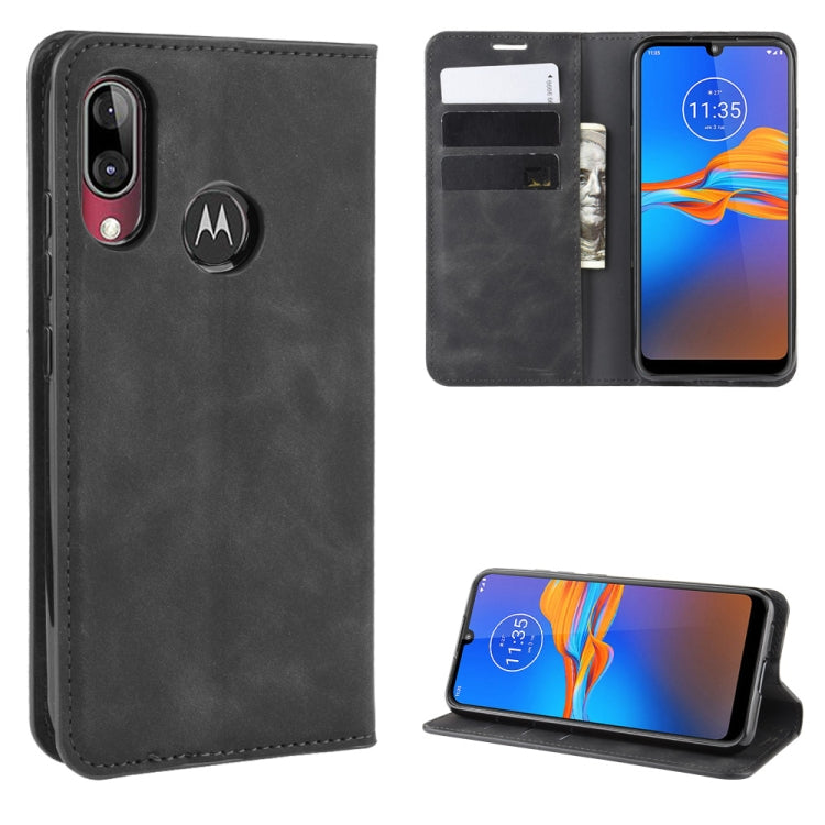 For Motorola Moto E6 Plus  Retro-skin Business Magnetic Suction Leather Case with Purse-Bracket-Chuck