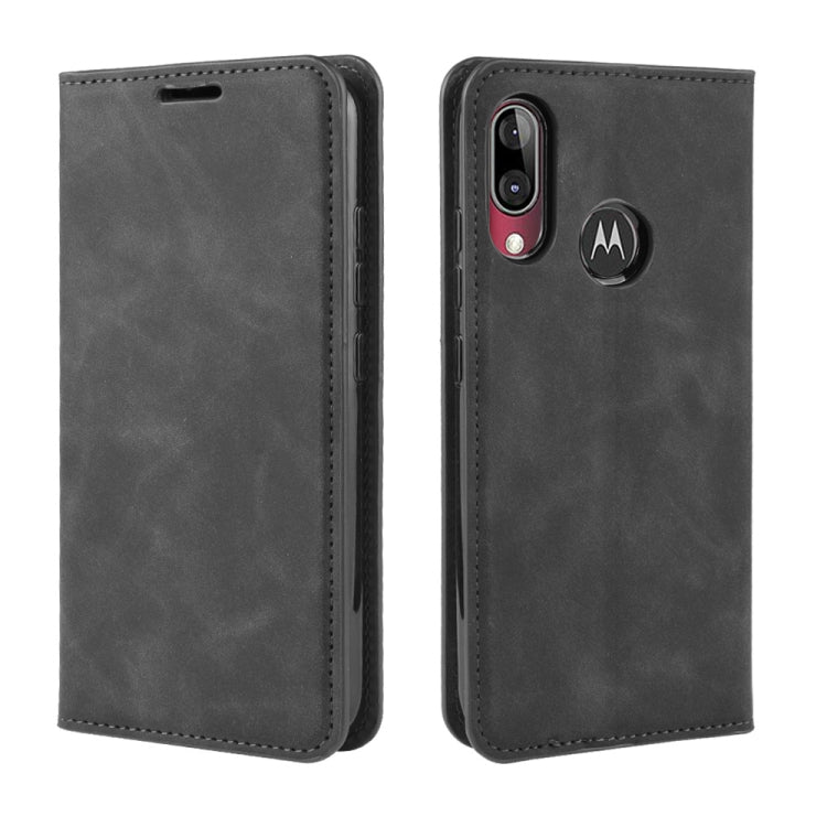For Motorola Moto E6 Plus  Retro-skin Business Magnetic Suction Leather Case with Purse-Bracket-Chuck