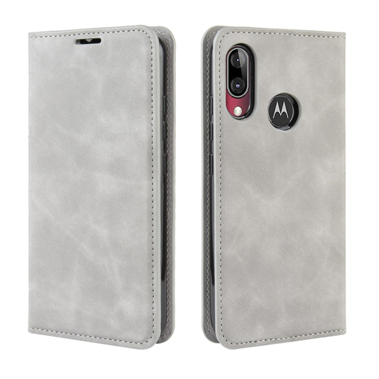 For Motorola Moto E6 Plus  Retro-skin Business Magnetic Suction Leather Case with Purse-Bracket-Chuck