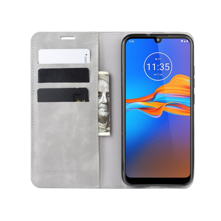 For Motorola Moto E6 Plus  Retro-skin Business Magnetic Suction Leather Case with Purse-Bracket-Chuck