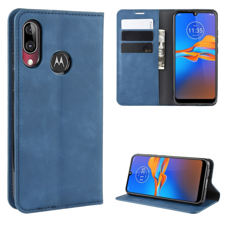 For Motorola Moto E6 Plus  Retro-skin Business Magnetic Suction Leather Case with Purse-Bracket-Chuck