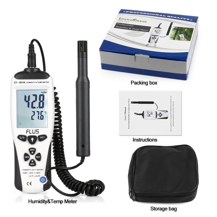 FLUS ET-951W Humidity Temperature  Digital Handheld Portable Non-contact LCD Display Hygrometer Hunidity Temp Meter