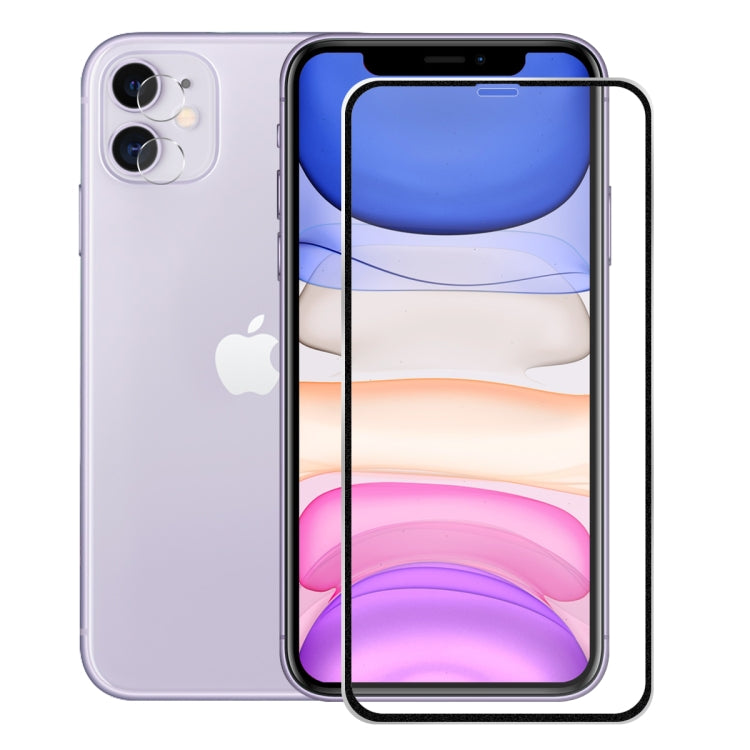 For iPhone 11 Hat-Prince 2 in 1 0.2mm 9H 3D Titanium Alloy Curved Edge Explosion-proof Tempered Glass Screen Protector + 0.2mm 9H 2.15D Round Edge Rear Camera Lens Tempered Glass Film