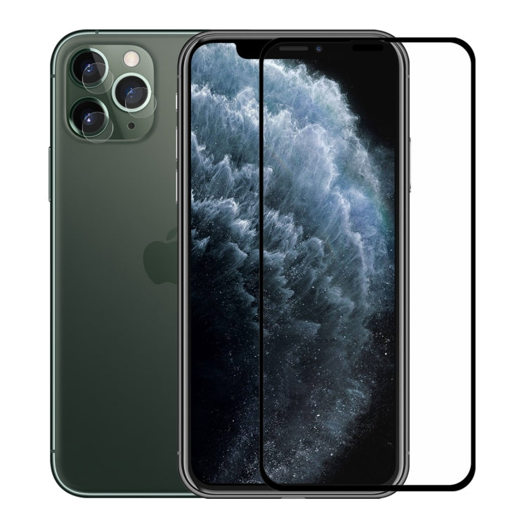 For iPhone 11 Pro Max Hat-Prince 2 in 1 Full Glue 0.26mm 9H 2.5D Tempered Glass Full Coverage Protector + 0.2mm 9H 2.15D Round Edge Rear Camera Lens Tempered Glass Film
