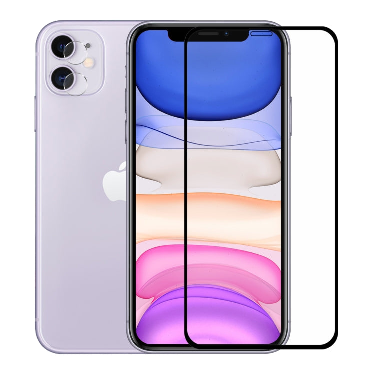 For iPhone 11 Hat-Prince 2 in 1 Full Glue 0.26mm 9H 2.5D Tempered Glass Full Coverage Protector + 0.2mm 9H 2.15D Round Edge Rear Camera Lens Tempered Glass Film