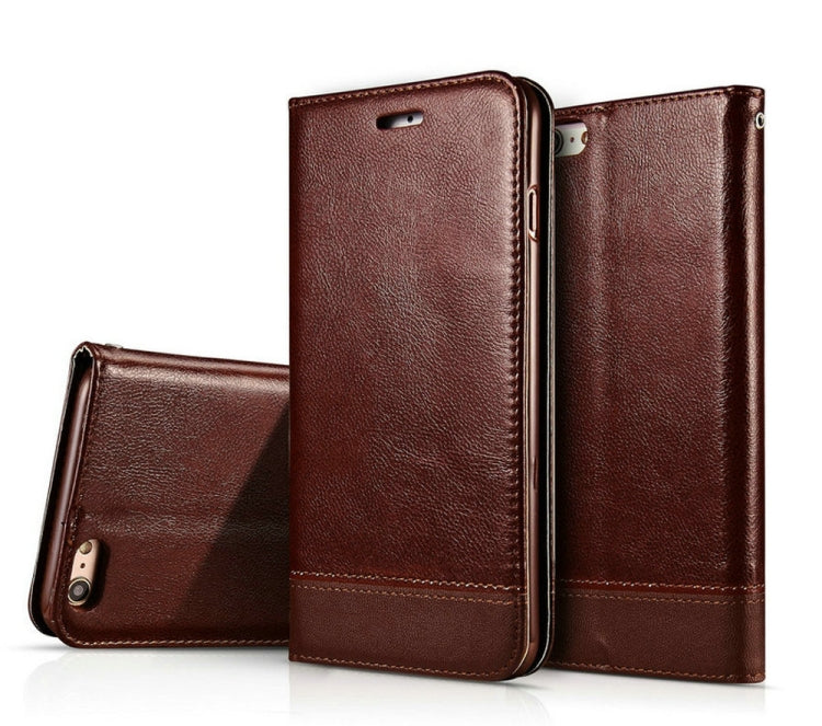 For iPhone 6 Plus Double-sided Absorption Splicing Horizontal Flip Leather Case with Holder & Card Slots & Lanyard