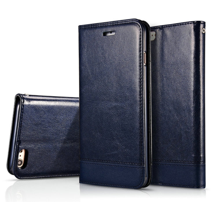 For iPhone 6 Plus Double-sided Absorption Splicing Horizontal Flip Leather Case with Holder & Card Slots & Lanyard