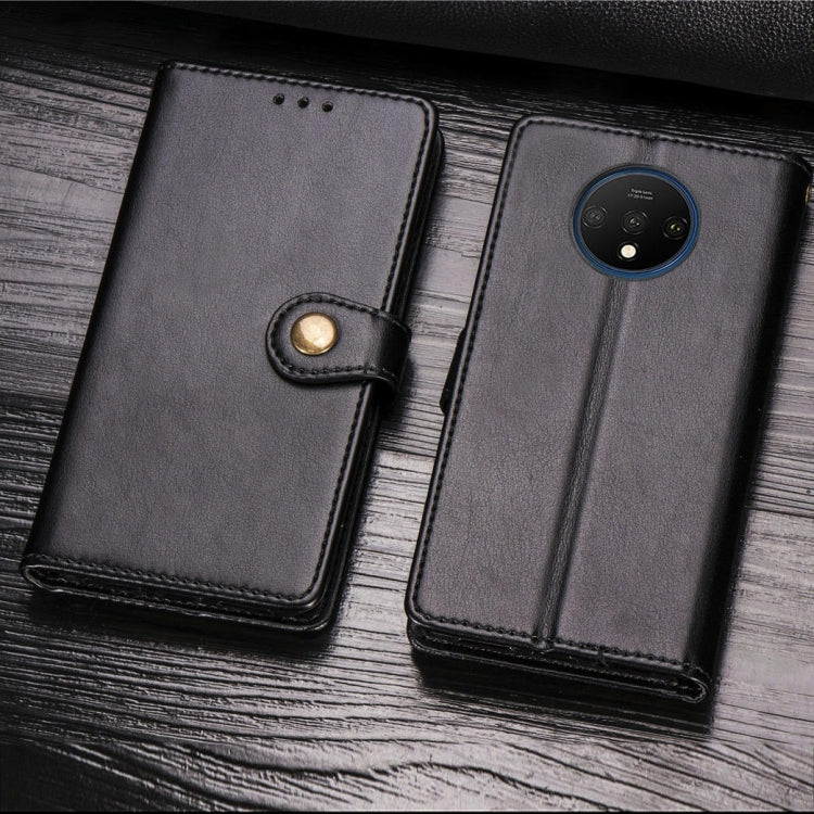 For One Plus 7T  Retro Solid Color Leather Buckle Mobile Phone Protection Leather Case with Photo Frame & Card Slot & Wallet & Bracket Function