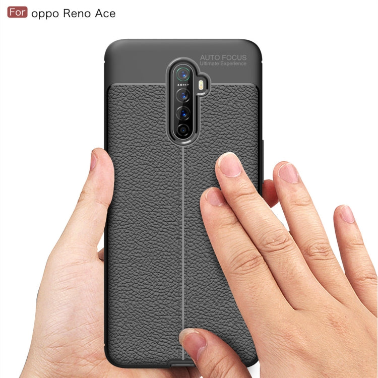 For OPPO Reno Ace Litchi Texture TPU Shockproof Case(Navy Blue)