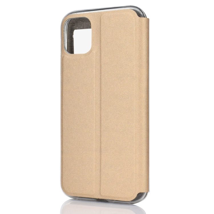 For iPhone 11 Pro Max Matte Texture Horizontal Flip Bracket Mobile Phone Holster Window with Caller ID and Metal Button Slide To Unlock