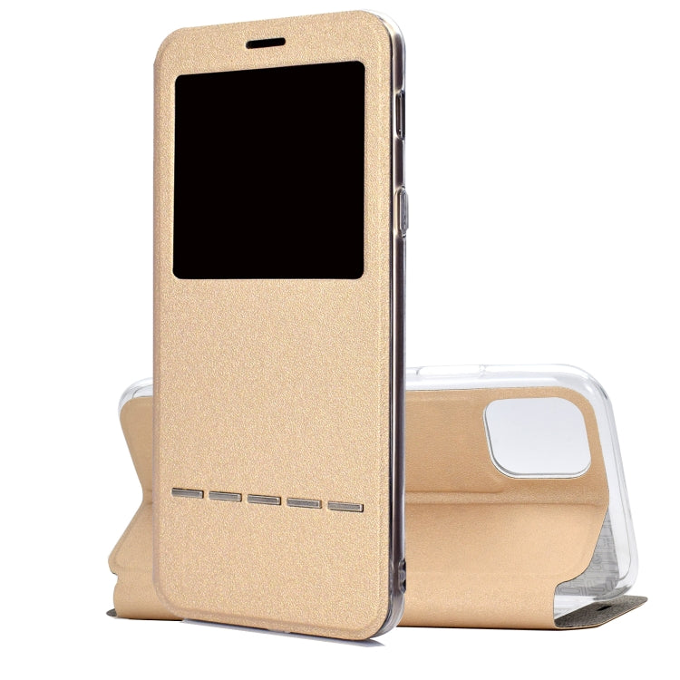 For iPhone 11 Pro Max Matte Texture Horizontal Flip Bracket Mobile Phone Holster Window with Caller ID and Metal Button Slide To Unlock