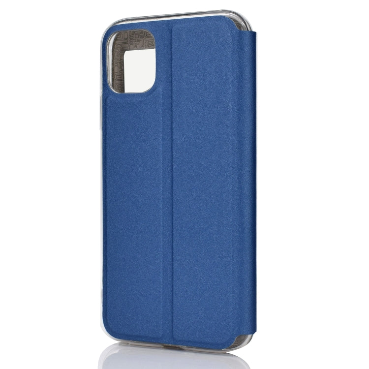 For iPhone 11 Pro Max Matte Texture Horizontal Flip Bracket Mobile Phone Holster Window with Caller ID and Metal Button Slide To Unlock
