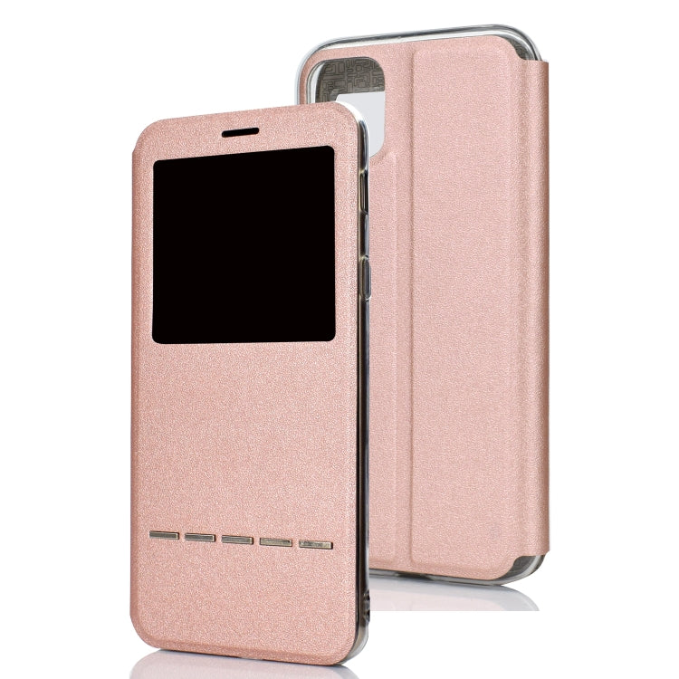 For iPhone 11 Pro Max Matte Texture Horizontal Flip Bracket Mobile Phone Holster Window with Caller ID and Metal Button Slide To Unlock