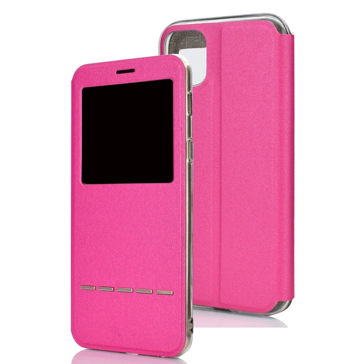 For iPhone 11 Pro Max Matte Texture Horizontal Flip Bracket Mobile Phone Holster Window with Caller ID and Metal Button Slide To Unlock