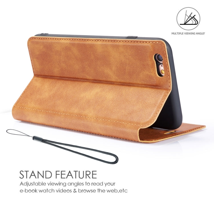 For iPhone 6 & 6s Retro Simple Ultra-thin Magnetic Leather Case with Holder & Card Slots & Lanyard