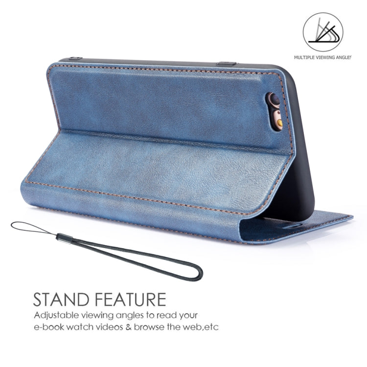 For iPhone 6 & 6s Retro Simple Ultra-thin Magnetic Leather Case with Holder & Card Slots & Lanyard