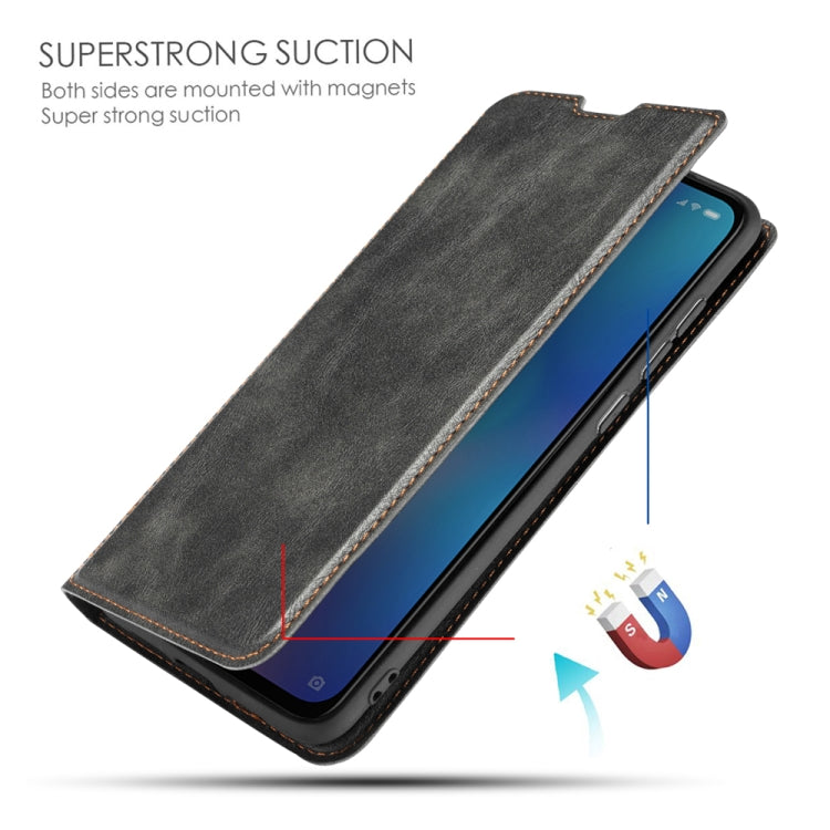 For Galaxy A10s Retro Simple Ultra-thin Magnetic Leather Case with Holder & Card Slots & Lanyard