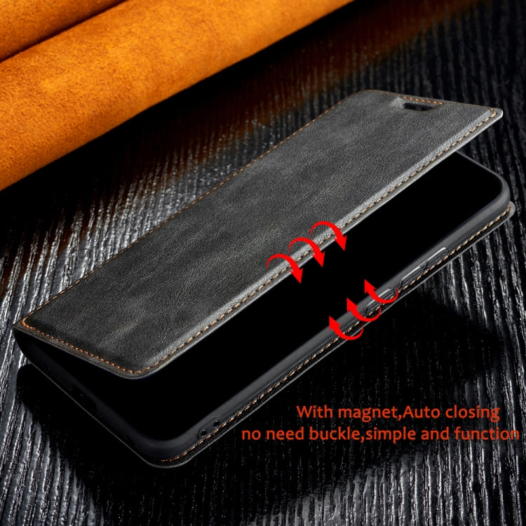 For Galaxy A10s Retro Simple Ultra-thin Magnetic Leather Case with Holder & Card Slots & Lanyard