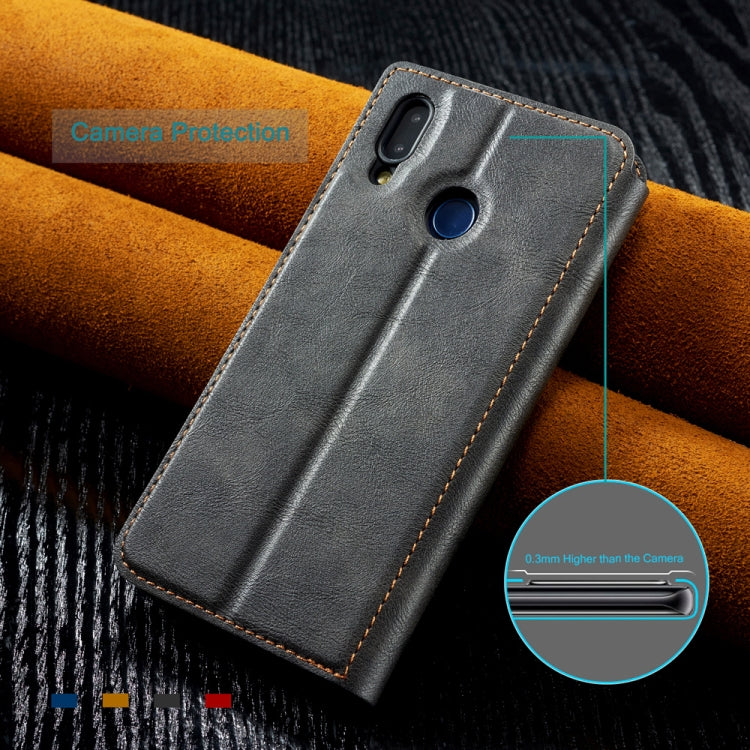 For Galaxy A10s Retro Simple Ultra-thin Magnetic Leather Case with Holder & Card Slots & Lanyard