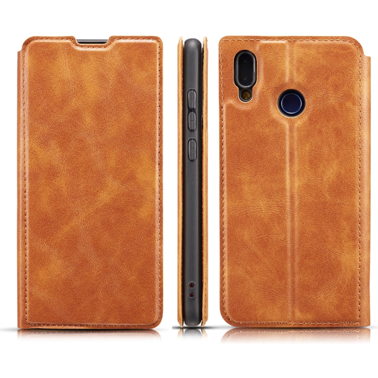 For Galaxy A10s Retro Simple Ultra-thin Magnetic Leather Case with Holder & Card Slots & Lanyard