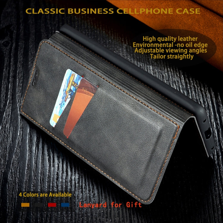 For Galaxy A20s Retro Simple Ultra-thin Magnetic Leather Case with Holder & Card Slots & Lanyard