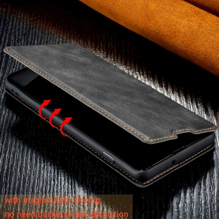 For Galaxy A20s Retro Simple Ultra-thin Magnetic Leather Case with Holder & Card Slots & Lanyard