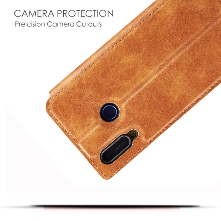 For Galaxy A20s Retro Simple Ultra-thin Magnetic Leather Case with Holder & Card Slots & Lanyard