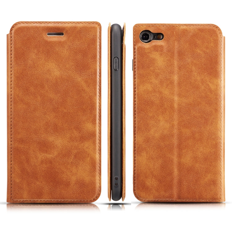 For iPhone SE 2022 / SE 2020 / 8 / 7  Retro Simple Ultra-thin Magnetic Leather Case with Holder & Card Slots & Lanyard