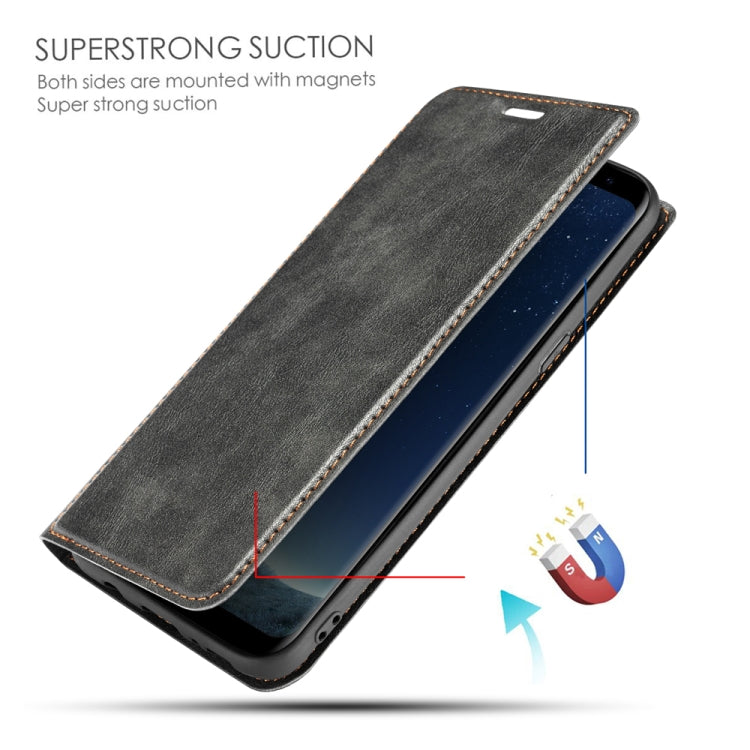 For Galaxy S8 Retro Simple Ultra-thin Magnetic Leather Case with Holder & Card Slots & Lanyard