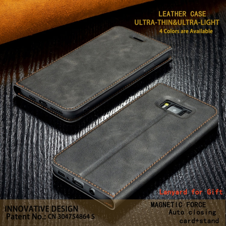 For Galaxy S8 Retro Simple Ultra-thin Magnetic Leather Case with Holder & Card Slots & Lanyard